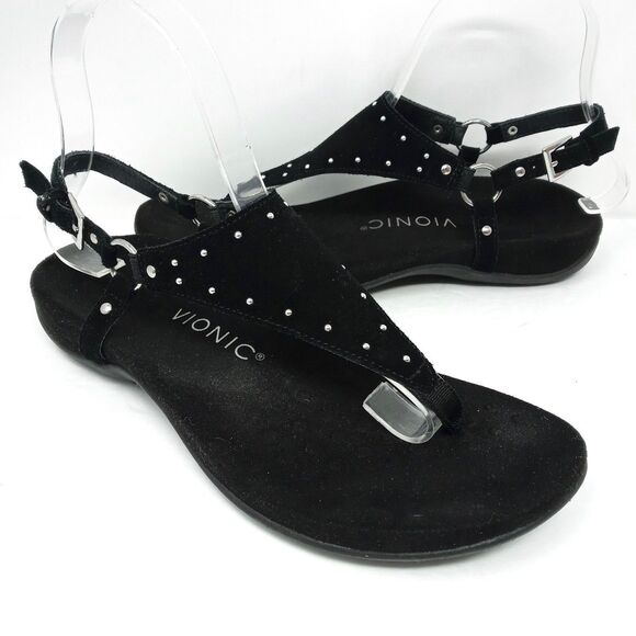 Vionic Shoes - Vionic Margot Suede Studded T-Strap Sandals Women's Size 7 Black Strappy
